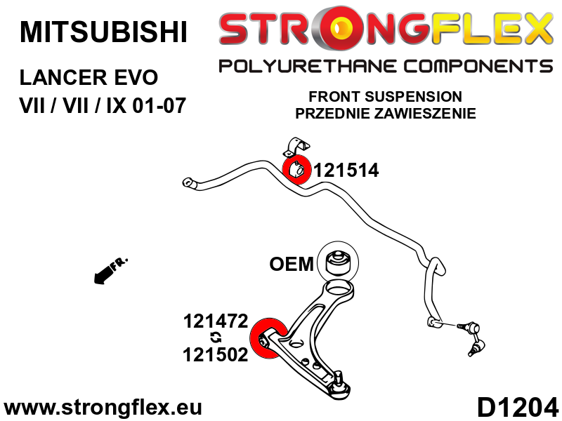 Silentblock delantero del brazo delantero 12mm Mitsubishi Lancer Evolution (121502B)