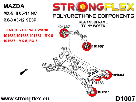 Silentblock de diferencial trasero Mazda MX-5 Miata Roadster RX-8 SE3P (101687B)