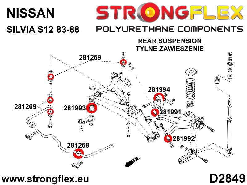 Silentblock de diferencial trasero Nissan S-chassis (180SX S12 200SX 240SX (281994B)