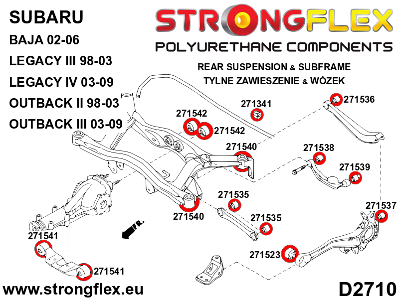 Silentblock de horquilla inferior trasera, exterior Subaru Legacy Outback (271537B)