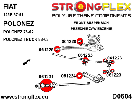 Silentblock de brazo superior delantero trasero Fiat 125P 1300 1500 Polonez (061226B)