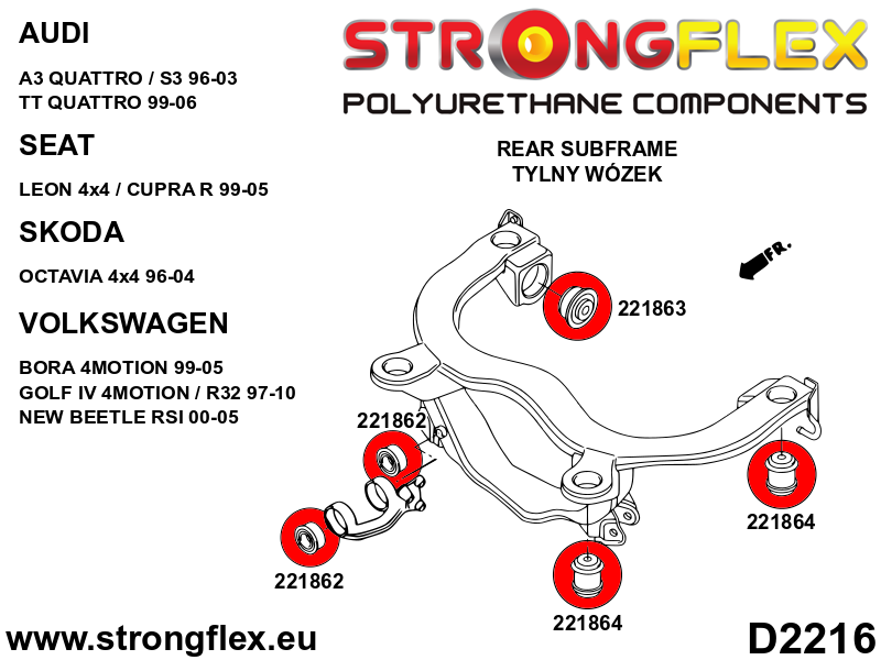 Silentblock delantero del soporte del diferencial trasero SPORT Audi A3 8L (221862A)