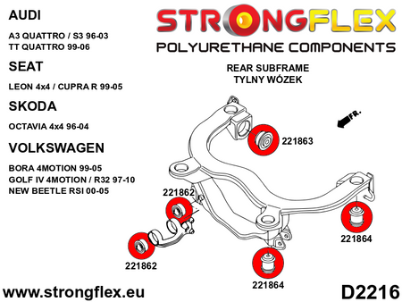 Silentblock de diferencial trasero trasero SPORT Audi A3 8L 8N 1M 1U 1J R32 (221863A)
