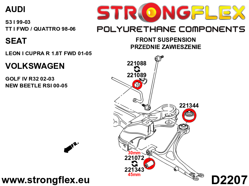 Silentblock delantero del brazo delantero SPORT Audi A3 8L 8N 1J R32 1M 8T (221343A)