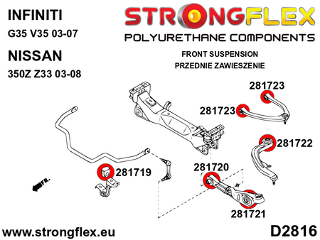 Silentblock de estabilizadora delantera Nissan 350Z Z33 G35 V35 G25 G37 Q40 (281719B)