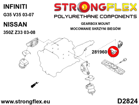 Soporte de la caja de cambios tipo dog bone SPORT Nissan 350Z Z33 G35 V35 G (281960A)