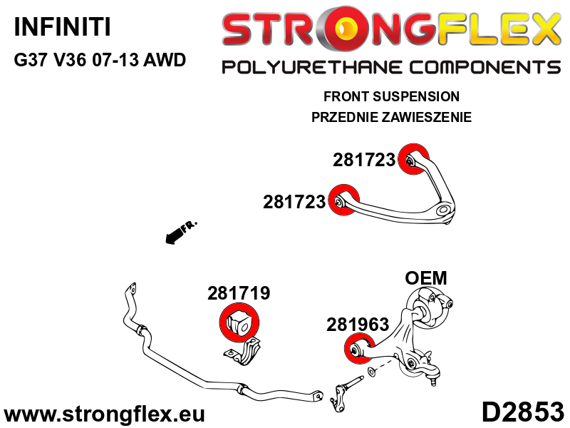 Silentblock de brazo superior delantero Nissan 350Z Z33 G35 V35 G25 G37 Q40 (281723B)