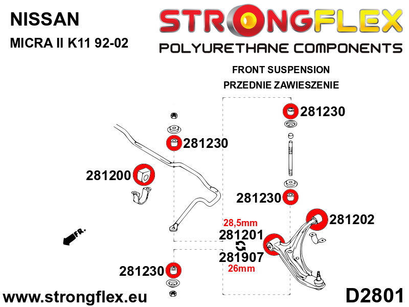 Kit de silentblocks de suspensión delantera Nissan Micra K11 (286055B)