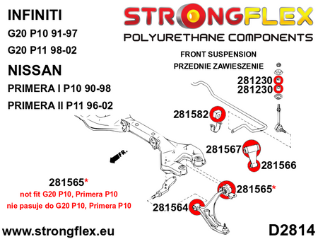 Kit de silentblocks de suspensión delantera Nissan Primera P11 G20 G (286155B)