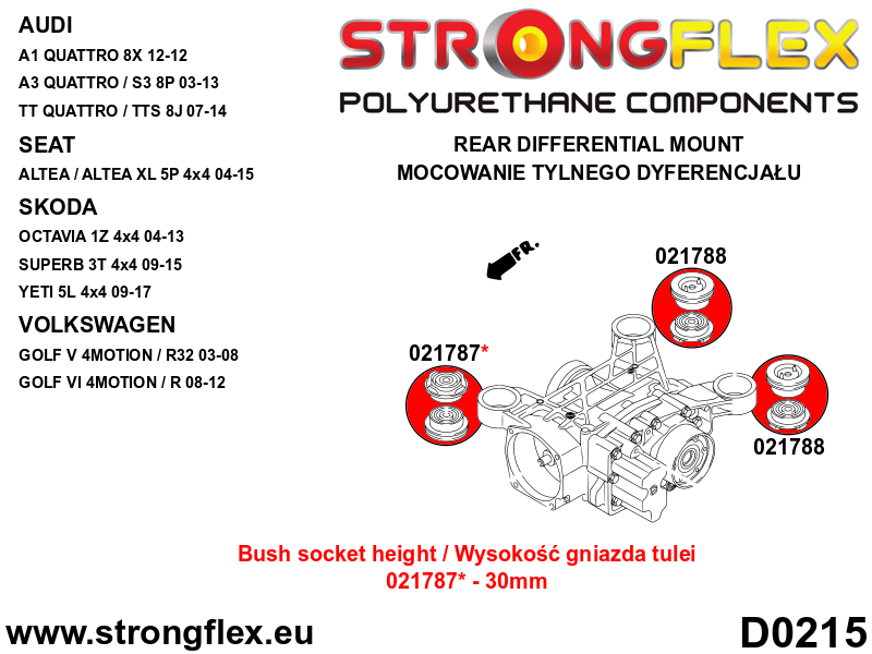 Silentblock delantero del diferencial trasero 30 mm Audi A3 8P 8X 8J 5P 1Z (021787B)