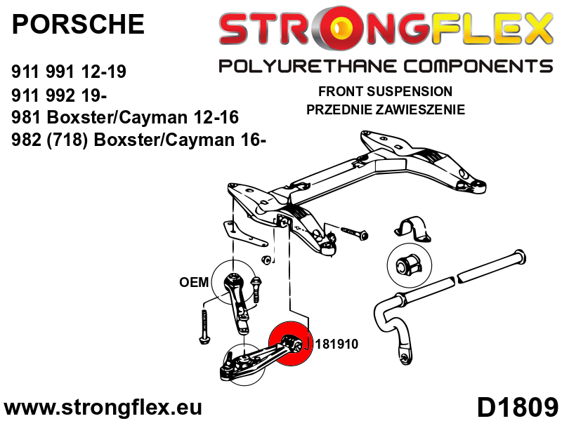 Silentblock del basculante interno SPORT Porsche 911 GT2 GT3 Boxster Cayman (181910A)