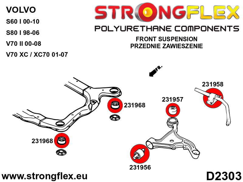 Silentblock de horquilla delantera trasera Volvo S80 V70 FWD AWD V70 XC (231957B)