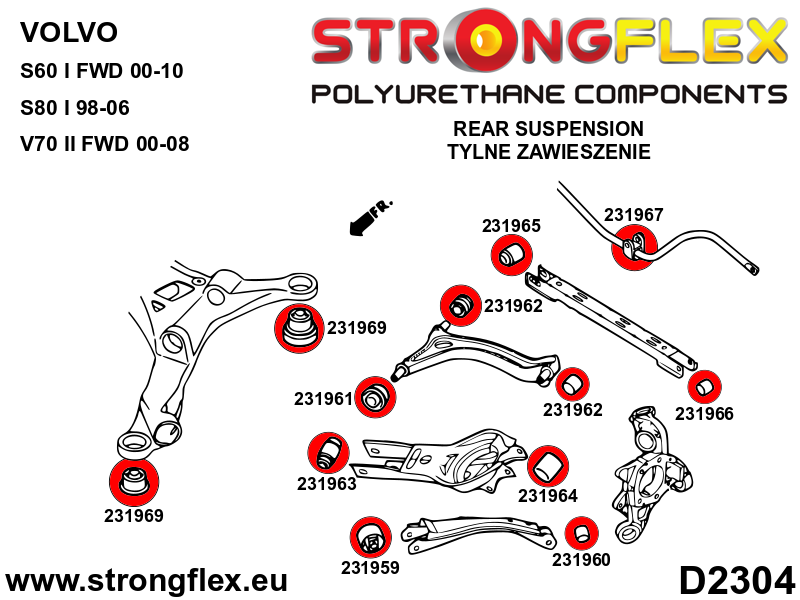 Silentblock de horquilla inferior trasera, exterior SPORT Volvo S80 V70 FWD (231966A)