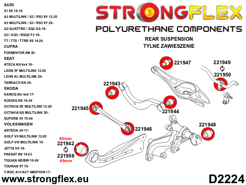 Kit de silentblock de suspensión trasera Audi A3 8V 8X 5T A7 8Y 8S F3 5F 5E (226227B)