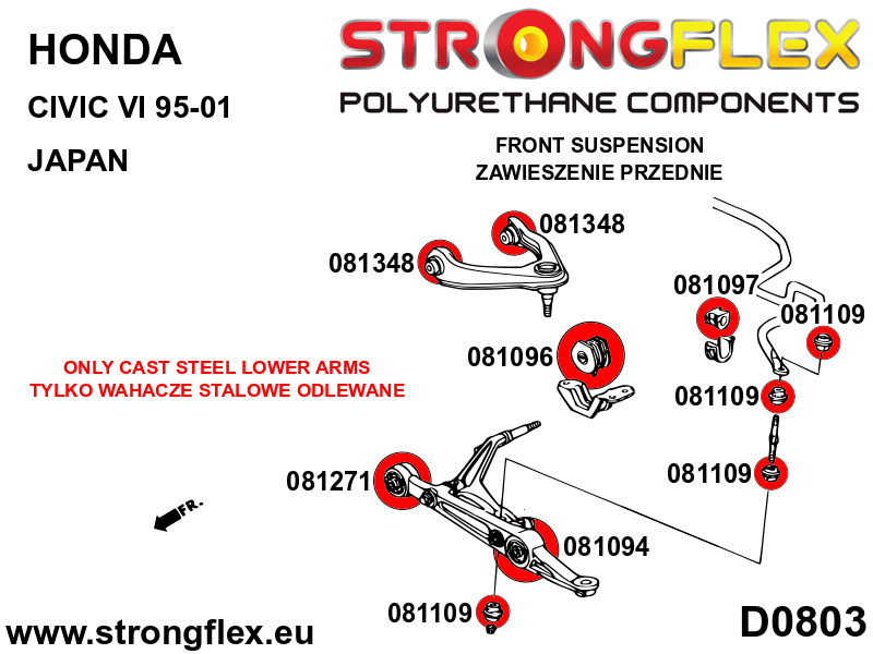 Kit de silentblocks de suspensión delantera SPORT Honda Civic EM1 (086096A)