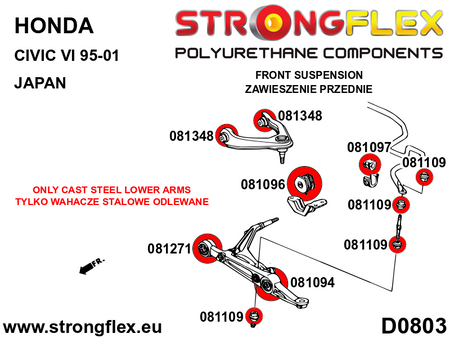 Silentblock del brazo superior delantero SPORT Honda Civic EM1 RD1 RD2 RD3 (081348A)