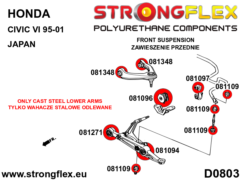 Silentblock de perno delantero Acura Integra DB6 DC1 DC2 EM1 DA5 DB1 Civic (081109B)