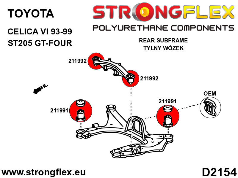 Kit de silentblocks de montaje del eje trasero Toyota Celica T200 ST205 AWD (216271B)