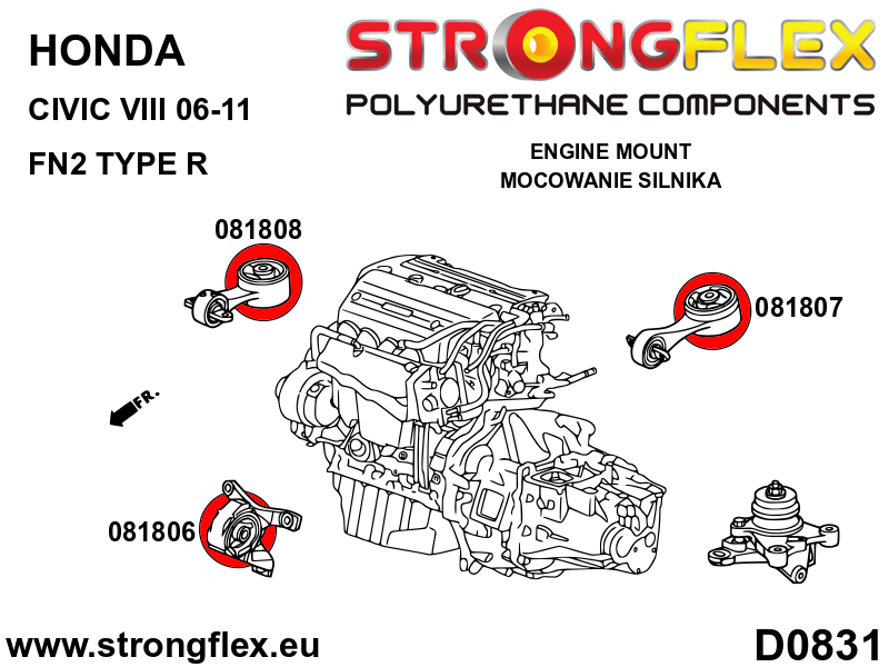 Kit de insertos de soportes del motor SPORT Honda Civic FN2 (086221A)