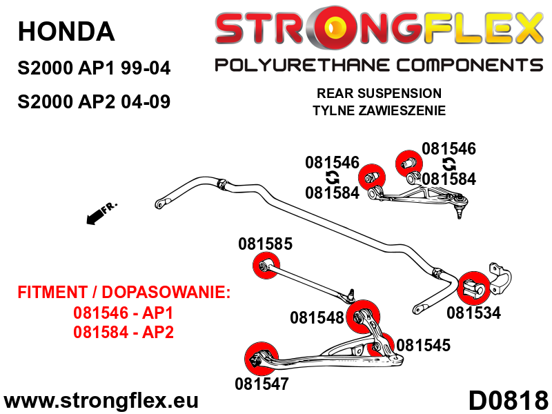 Silentblock de horquilla superior Honda S2000 AP1 AP2 (081546B)