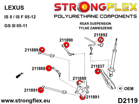 Kit de silentblock de suspensión trasera Lexus GS S190 XE20 IS (216248B)