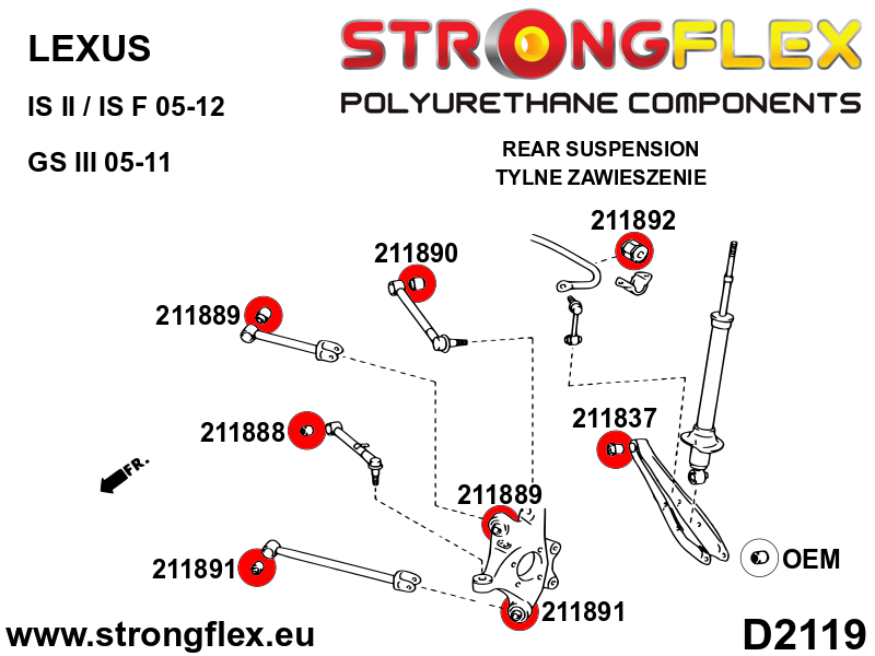 Silentblock del brazo tirado trasero SPORT Lexus GS S190 XE20 IS (211891A)
