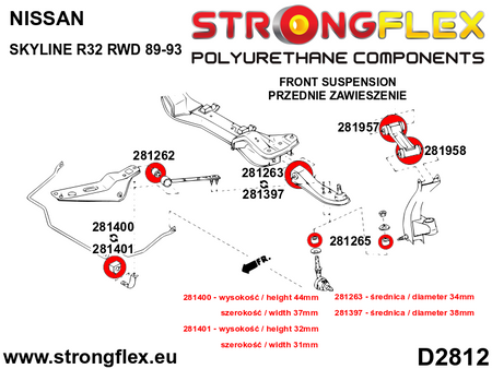 Kit de silentblocks de suspensión delantera Nissan Skyline R32 RWD (286209B)