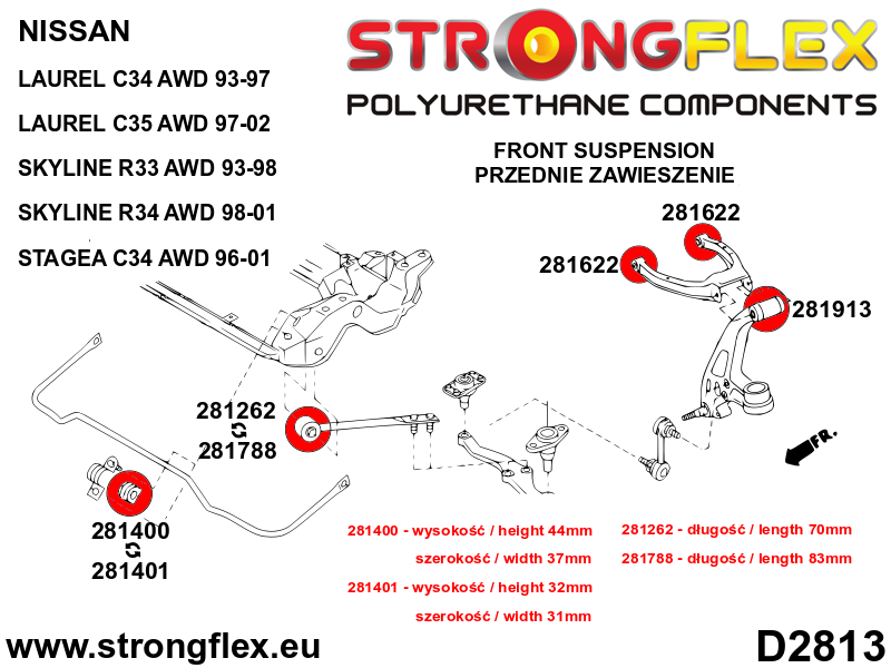 Silentblock del brazo de radio delantero al chasis GT R Nissan Skyline R32 (281788B)
