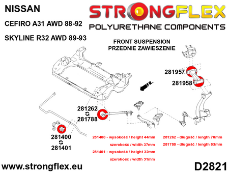 Silentblock del brazo de radio delantero al chasis GT R Nissan Skyline R32 (281788B)