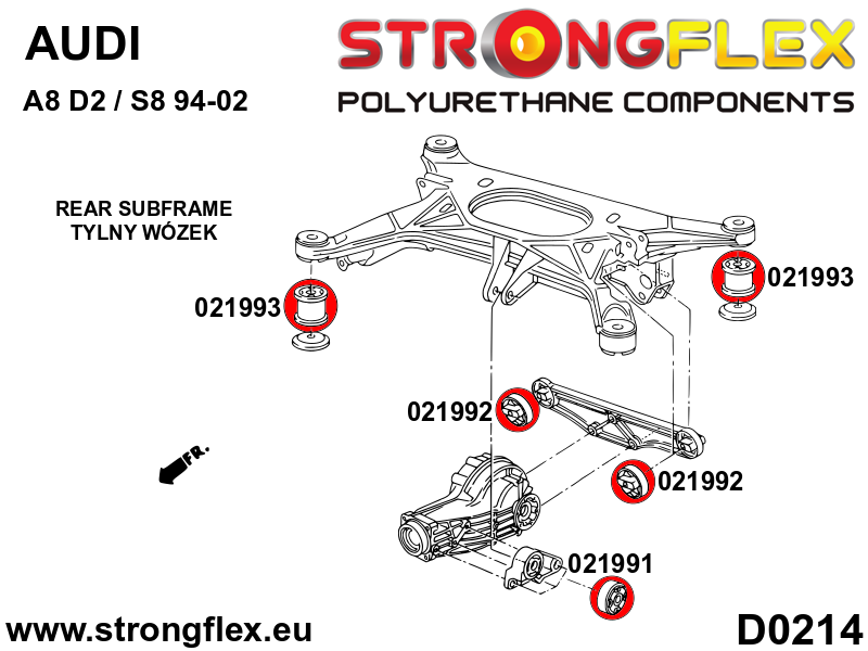 Silentblock del diferencial trasero delantero SPORT Audi A8 D2 D3 Quattro (021991A)