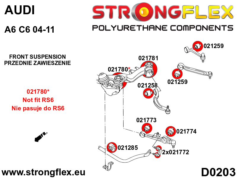 Kit completo de silentblocks de suspensión Audi A6 C6 FWD S6 RS6 (026210B)