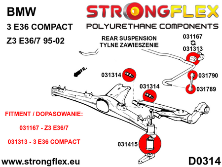 Kit de silentblock de suspensión trasera SPORT BMW Serie 3 E36 Z3 E36 7 (036136A)