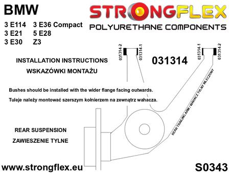 Kit de silentblock de suspensión trasera SPORT BMW Serie 3 E36 Z3 E36 7 (036136A)