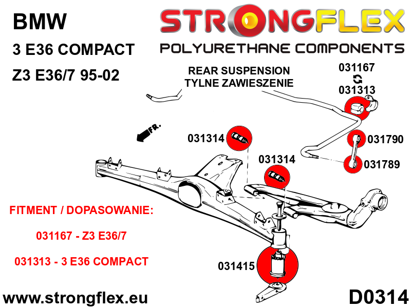 Kit de silentblock de suspensión trasera BMW Serie 3 E36 Z3 E36 7 (036136B)