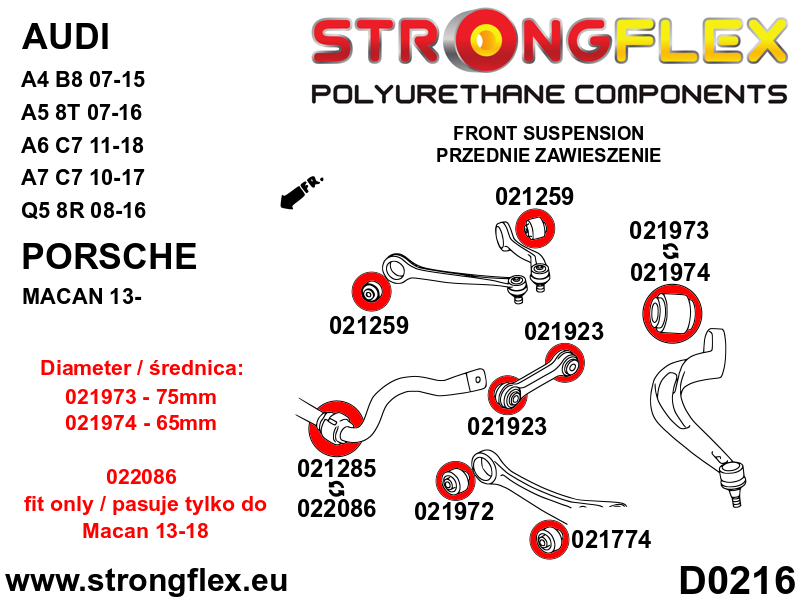 Silentblock trasero del brazo inferior delantero 65mm SPORT Audi A4 B8 8T (021974A)