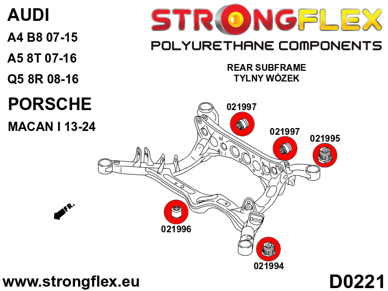 Silentblock trasero del subchasis trasero Porsche Macan B8 8T 8R FWD (021995B)