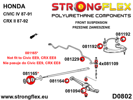 Kit completo de silentblocks de suspensión Honda Civic CRX (086130B)