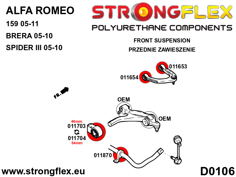 Silentblock trasero del brazo inferior delantero 46 mm Alfa Romeo (011703B)