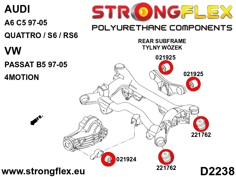Silentblock trasero del soporte del diferencial trasero SPORT Audi A6 C5 B5 (021925A)