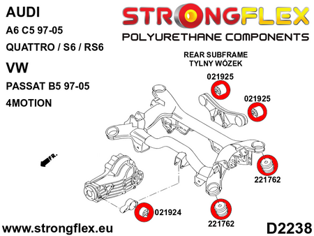 Silentblock del puente trasero 59mm Audi A6 C5 B5 Quattro 4Motion S6 RS6 (221762B)