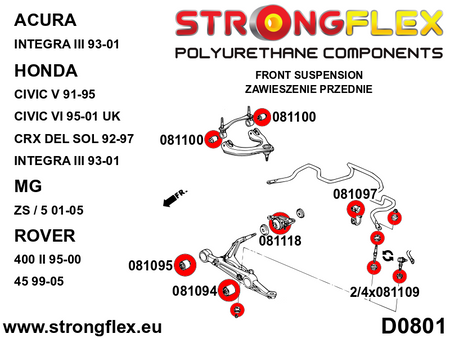 Kit completo de silentblocks de suspensión Honda Civic CRX (086069B)