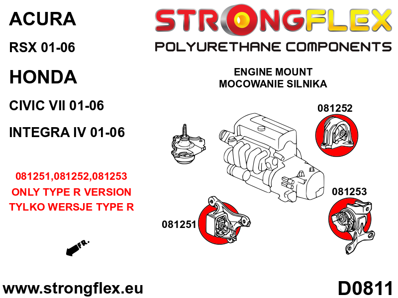 Insertos del soporte trasero del motor SPORT Acura RSX DC5 EP3 DC5 Civic (081252A)