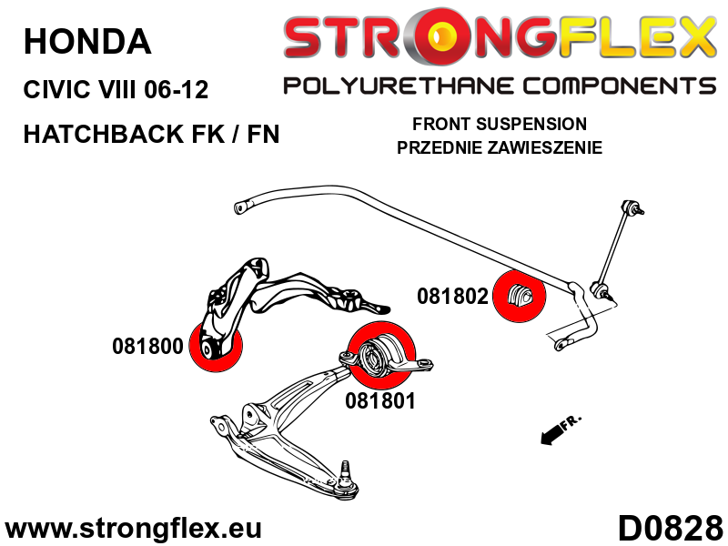 Kit de silentblocks de suspensión delantera y eje trasero Honda Civic FN2 (086247B)