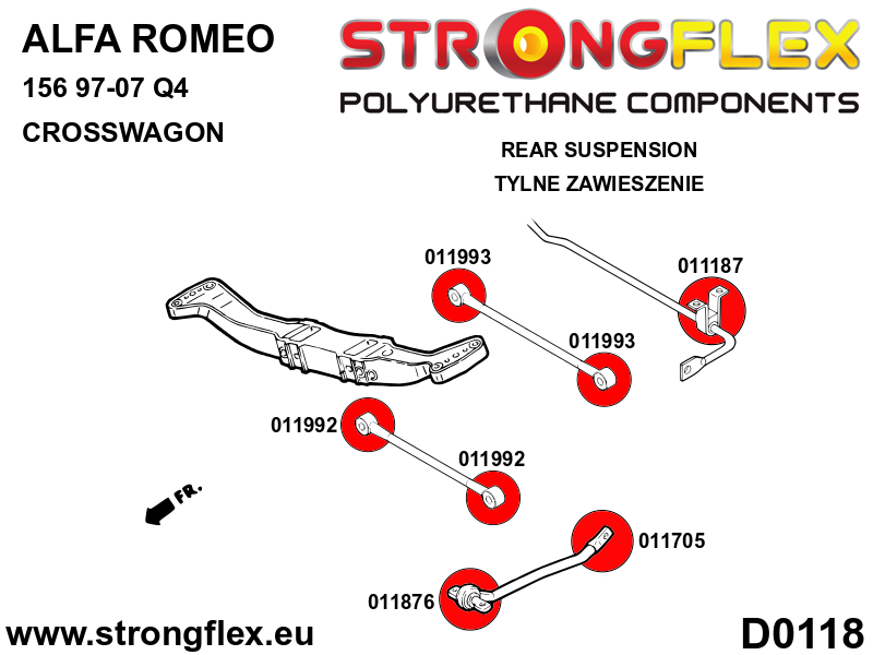 Silentblock de horquilla trasera trasero SPORT Alfa Romeo 156 type 932 Q4 (011993A)