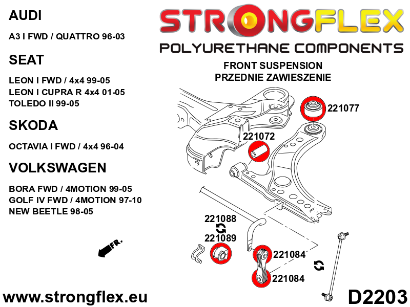 Silentblock trasero del brazo delantero Audi A3 8L 6K 1M 1L 1U 1J 9K 1G 1H (221077B)