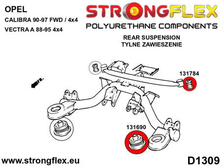 Silentblock de diferencial en el portador trasero SPORT Opel Calibra FWD (131784A)