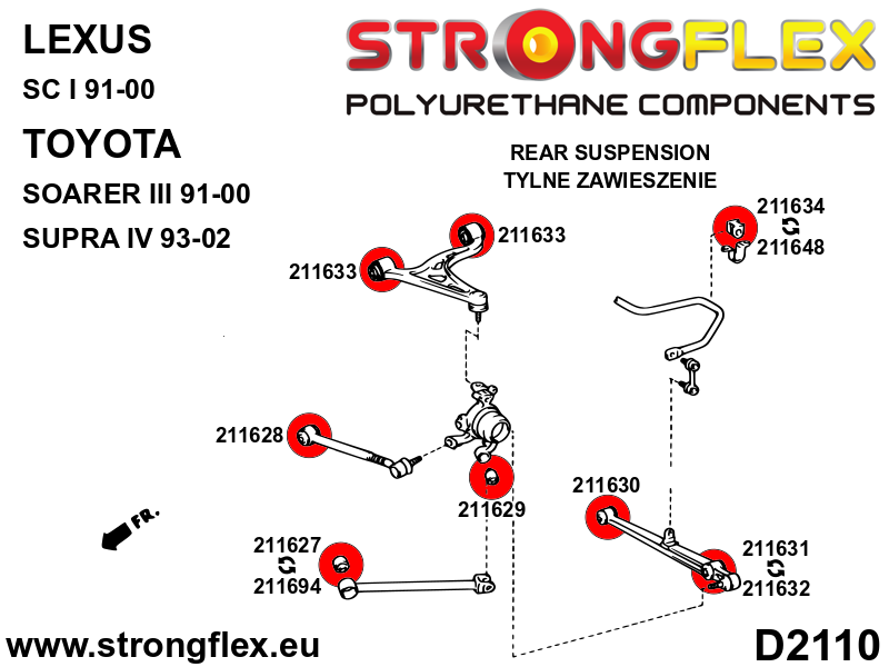 Silentblock de brazo tirado trasero delantero 46mm SPORT Toyota Soarer Z30 (211694A)