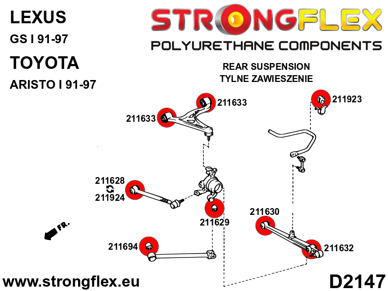Silentblock de brazo de arrastre trasero trasero Toyota Soarer Z30 A80 S140 (211629B)