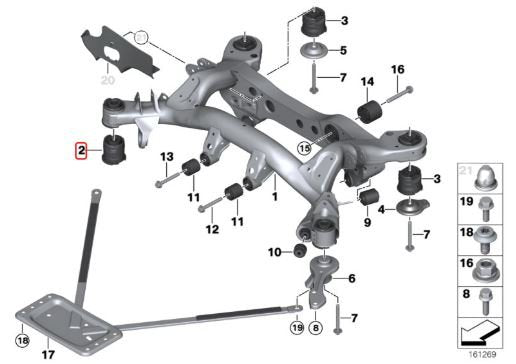 Rear subframe 90SH polyurethane bushings BMW F2X, F3X (non-M)