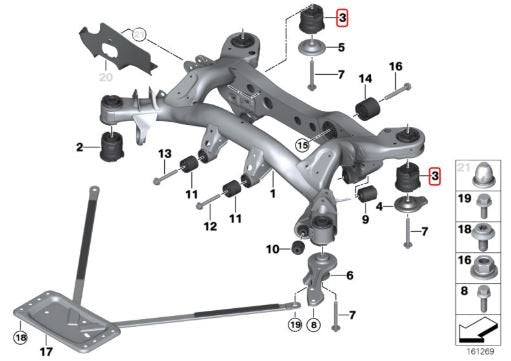 Rear subframe 90SH polyurethane bushings BMW F2X, F3X (non-M)
